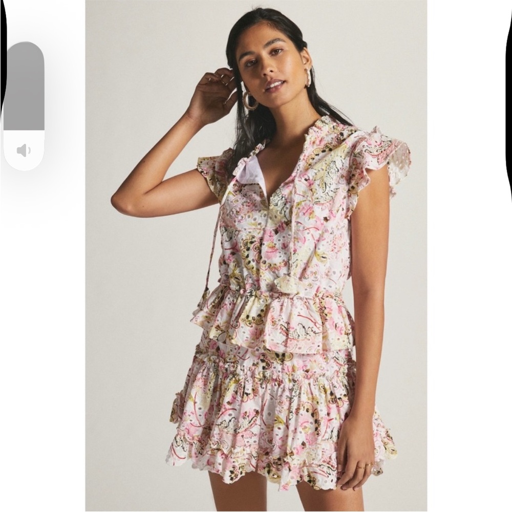 Floral Ruffle Misa Los Angeles Mini Dress in Pink and Cream, size medium nwot